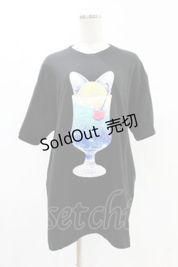 画像1: LISTEN FLAVOR / 猫耳クリームソーダTシャツ  黒 H-25-05-04-032-PU-TO-KB-ZH
