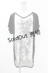 Qutie Frash / 龍プリント切替カットソー  白×黒 H-25-05-04-037-QU-TO-KB-ZH