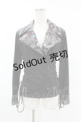 Qutie Frash / 和柄切替ライダースジャケット  黒 H-25-05-04-048-QU-JA-KB-ZH
