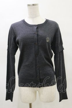 画像1: Jane Marple / クラウン刺繍のレイヤード風カーディガン  グレー H-25-05-04-1022-JM-TO-KB-ZH