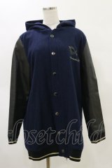 elements,H / レザー切替フードブルゾン HOMME ネイビー H-25-05-04-1024-PU-JA-KB-ZH