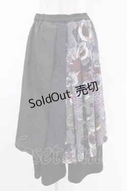 画像1: Qutie Frash / 8分丈ハカマパンツ  黒×和柄目玉紫 H-25-05-04-009-QU-PA-KB-ZH