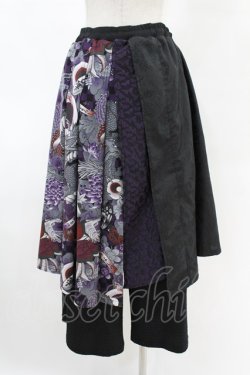 画像2: Qutie Frash / 8分丈ハカマパンツ  黒×和柄目玉紫 H-25-05-04-009-QU-PA-KB-ZH