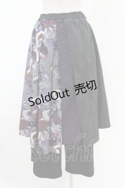 画像2: Qutie Frash / 8分丈ハカマパンツ  黒×和柄目玉紫 H-25-05-04-009-QU-PA-KB-ZH
