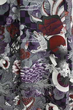 画像4: Qutie Frash / 8分丈ハカマパンツ  黒×和柄目玉紫 H-25-05-04-009-QU-PA-KB-ZH