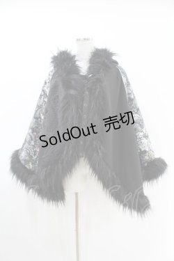 画像1: Qutie Frash / ファー付きポンチョコート  黒×黒 H-25-05-04-011-QU-CO-KB-ZH