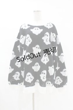 画像1: LISTEN FLAVOR / ゴースト総柄ニットトップス  ブラック H-25-05-04-030-PU-TO-KB-ZH