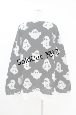 画像2: LISTEN FLAVOR / ゴースト総柄ニットトップス  ブラック H-25-05-04-030-PU-TO-KB-ZH