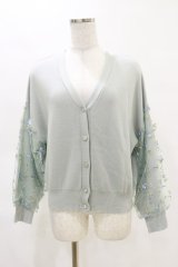 axes femme / 袖刺繍ニットカーディガン M ミント H-25-05-05-060-AX-TO-NS-ZH