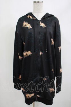 画像1: NieR Clothing / 総柄ZIPパーカー  黒 H-25-05-05-1035-PU-TO-KB-ZH