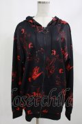 NieR Clothing / 総柄ZIPパーカー  黒×赤 H-25-05-05-1037-PU-TO-KB-ZH