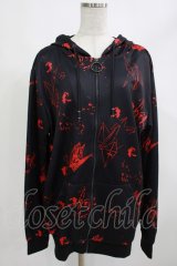 NieR Clothing / 総柄ZIPパーカー  黒×赤 H-25-05-05-1037-PU-TO-KB-ZH