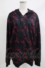 NieR Clothing / 総柄ZIPパーカー  黒×ピンク H-25-05-05-1038-PU-TO-KB-ZH