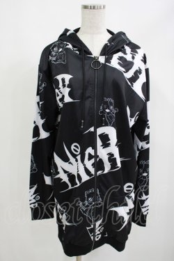 画像1: NieR Clothing / 総柄ZIPパーカー  黒 H-25-05-05-1039-PU-TO-KB-ZH