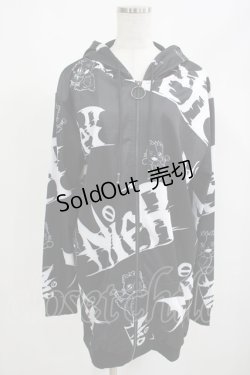画像1: NieR Clothing / 総柄ZIPパーカー  黒 H-25-05-05-1039-PU-TO-KB-ZH