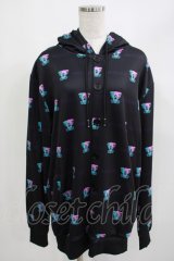NieR Clothing / 総柄フードカーディガン  黒 H-25-05-05-1033-PU-TO-KB-ZH