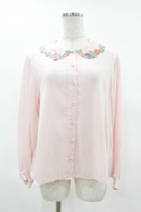 Jane Marple / Flower embroidery collar blouse  ピンク H-25-05-06-1012-JM-BL-KB-ZH