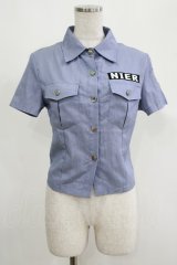 NieR Clothing / ワッペン半袖シャツ  ブルー H-25-05-06-059-PU-BL-KB-ZH