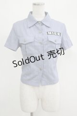 NieR Clothing / ワッペン半袖シャツ  ブルー H-25-05-06-059-PU-BL-KB-ZH
