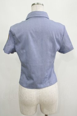画像3: NieR Clothing / ワッペン半袖シャツ  ブルー H-25-05-06-059-PU-BL-KB-ZH