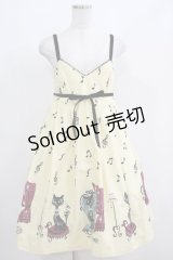 Emily Temple cute / 音符＆ネコハイウエストノースリーブワンピース  オフシロ H-25-05-06-013-ET-OP-KB-ZH