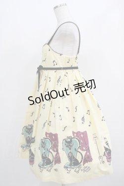 画像2: Emily Temple cute / 音符＆ネコハイウエストノースリーブワンピース  オフシロ H-25-05-06-013-ET-OP-KB-ZH