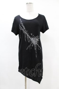 画像1: BPN FOR MEN / プリントアシメカットソー  黒 H-25-05-07-1037-GO-TO-KB-ZH