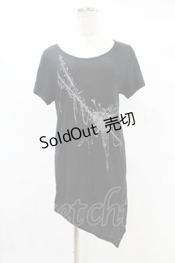 画像1: BPN FOR MEN / プリントアシメカットソー  黒 H-25-05-07-1037-GO-TO-KB-ZH