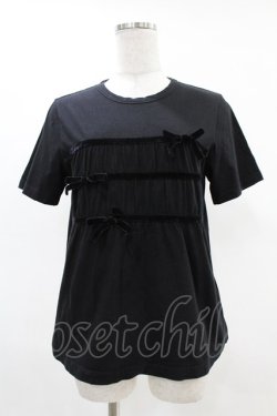 画像1: Jane Marple / ベルベットリボントリミングTシャツ  ブラック H-25-05-07-1038-JM-TO-KB-ZH