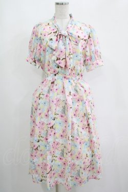 画像1: axes femme POETIQUE / フラワーキャットボウタイワンピース M イエロー H-25-05-07-010-AX-OP-NS-ZH
