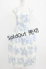 Jane Marple / ローズストラップドレス  ホワイト×ブルーローズ H-25-05-08-1001-JM-OP-KB-ZH
