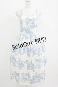 Jane Marple / ローズストラップドレス  ホワイト×ブルーローズ H-25-05-08-1001-JM-OP-KB-ZH