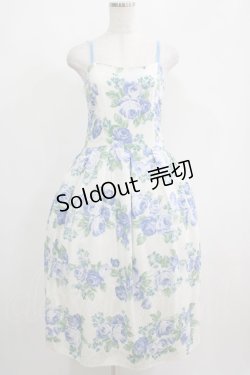 画像1: Jane Marple / ローズストラップドレス  ホワイト×ブルーローズ H-25-05-08-1001-JM-OP-KB-ZH