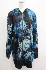 NieR Clothing / 総柄ZIPパーカー  黒×彼岸花青 H-25-05-08-1036-PU-TO-KB-ZH