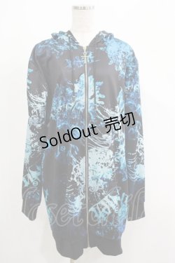 画像1: NieR Clothing / 総柄ZIPパーカー  黒×彼岸花青 H-25-05-08-1036-PU-TO-KB-ZH