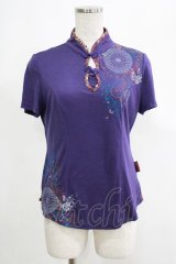 Ozz oneste / 刺繍チャイナカットソー  紫 H-25-05-08-1038-OO-TO-KB-ZH