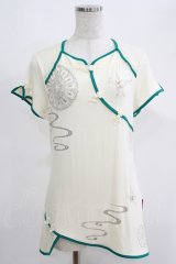 Ozz oneste / 配色チャイナカットソー  オフ×グリーン H-25-05-08-1039-OO-TO-KB-ZH