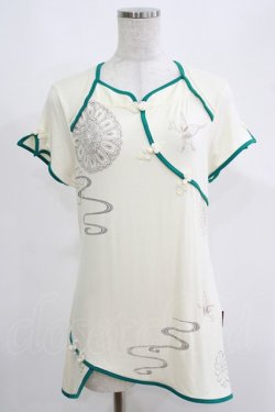 画像1: Ozz oneste / 配色チャイナカットソー  オフ×グリーン H-25-05-08-1039-OO-TO-KB-ZH