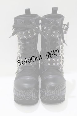 画像1: YOSUKE / チェーン付厚底ブーツ L 黒 H-25-05-08-1076-PU-SH-KB-ZH