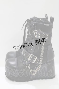 画像2: YOSUKE / チェーン付厚底ブーツ L 黒 H-25-05-08-1076-PU-SH-KB-ZH
