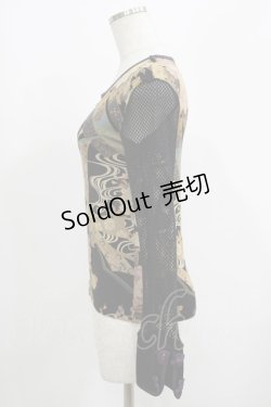画像2: Qutie Frash / 和柄メッシュスリーブトップス  黒 H-25-05-08-1077-QU-TO-KB-ZH