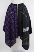 NieR Clothing / 切替ZIPスカート  黒×紫チェック H-25-05-08-1008-PU-SK-KB-ZH