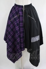 NieR Clothing / 切替ZIPスカート  黒×紫チェック H-25-05-08-1008-PU-SK-KB-ZH