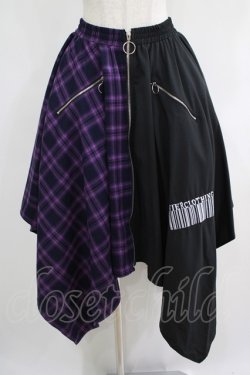 画像1: NieR Clothing / 切替ZIPスカート  黒×紫チェック H-25-05-08-1008-PU-SK-KB-ZH