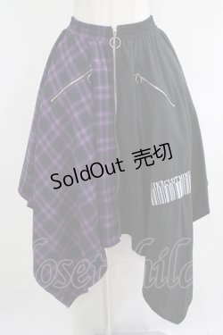 画像1: NieR Clothing / 切替ZIPスカート  黒×紫チェック H-25-05-08-1008-PU-SK-KB-ZH