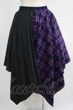 画像3: NieR Clothing / 切替ZIPスカート  黒×紫チェック H-25-05-08-1008-PU-SK-KB-ZH