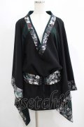 Qutie Frash / リボン帯付き着物チュニック  黒×緑 H-25-05-08-1016-QU-TO-KB-ZH