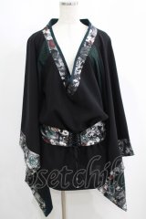 Qutie Frash / リボン帯付き着物チュニック  黒×緑 H-25-05-08-1016-QU-TO-KB-ZH