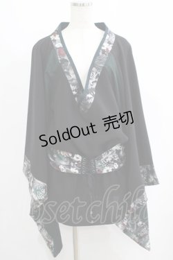 画像1: Qutie Frash / リボン帯付き着物チュニック  黒×緑 H-25-05-08-1016-QU-TO-KB-ZH