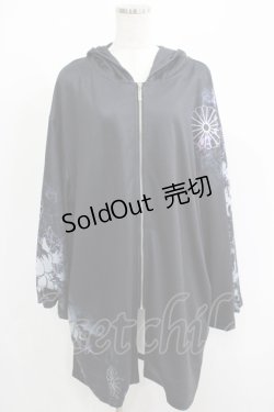 画像1: NieR Clothing / プリントZIPパーカー  黒×和柄九尾 H-25-05-08-1017-PU-TO-KB-ZH